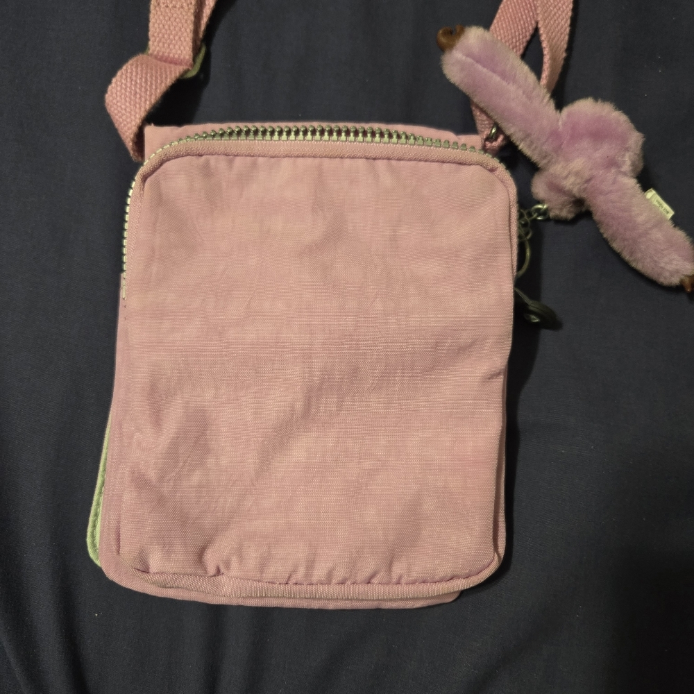 Kipling Light Pink Canvas Crossbody Bag With Pink And Brown Monkey Keychain - Picture 4 of 5